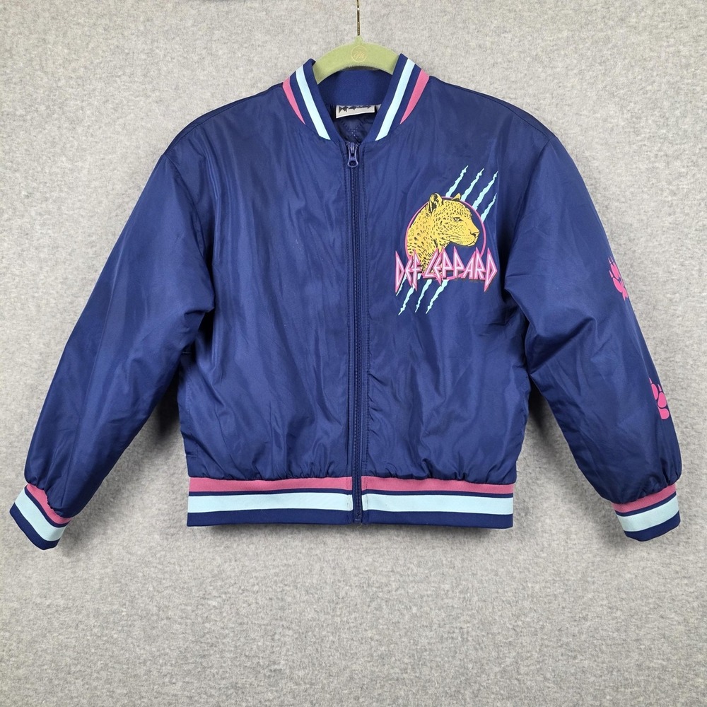 Def Leppard Jacket Kids 10/12 Blue‎ Bomber Leopard Graphic Rock Band Insulated